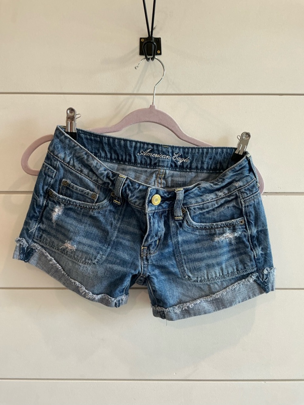 American Eagle Outfitters Distressed Medium Blue Denim Shorts